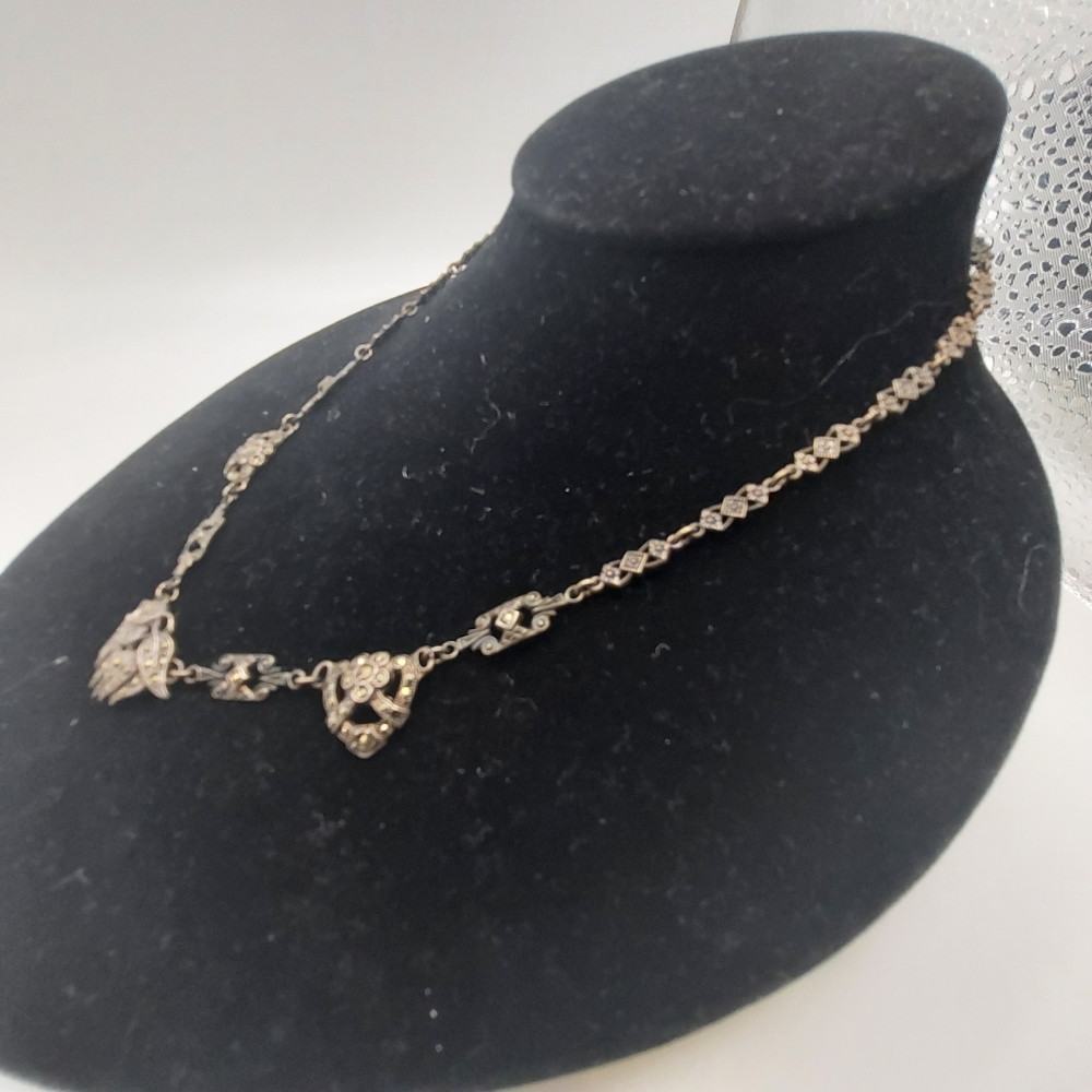 Art Deco Sterling Silver & Marcasite 8" Necklace. - Picture 2 of 16